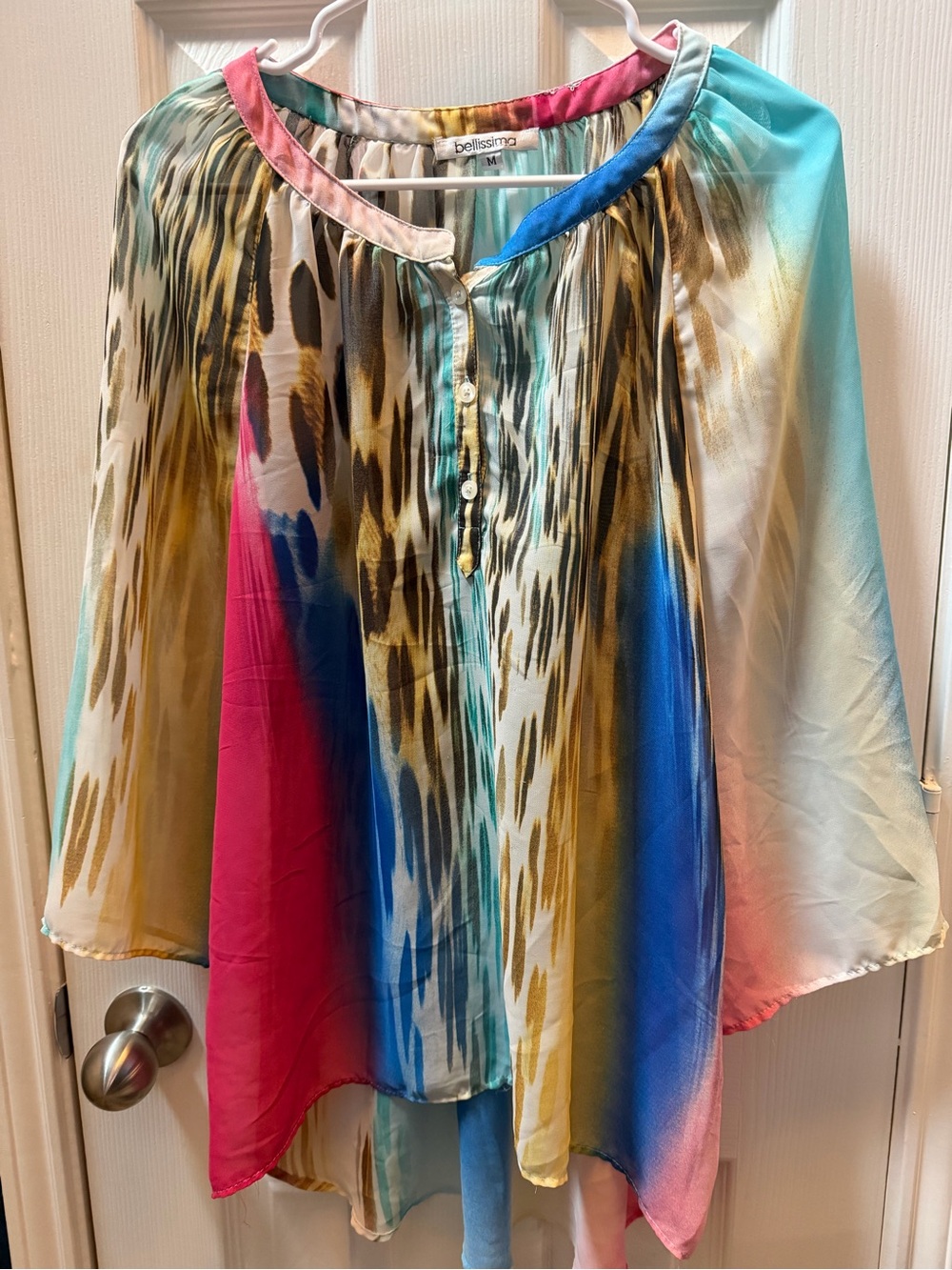 Multicolor Watercolor Button-Front Tunic - Pink & Blue